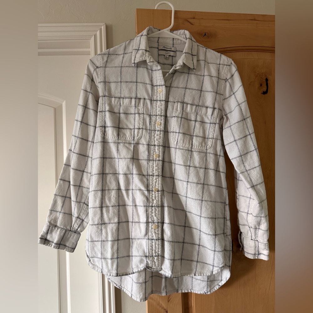 Madewell White and Gray Checkered Flannel Shirt